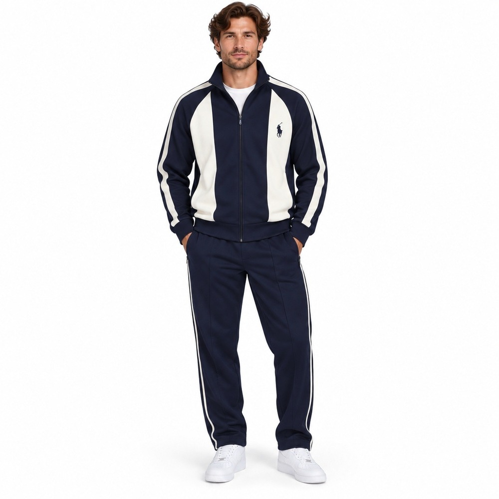 Vintage Y2K Polo Ralph Lauren Big Pony Tracksuit Jacket L Pants M Set Navy Cream